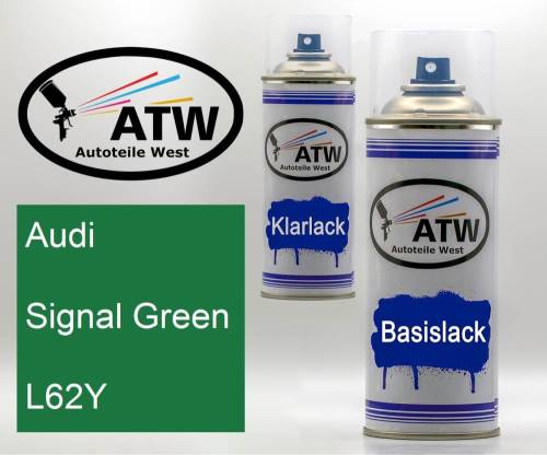 Audi, Signal Green, L62Y: 400ml Sprühdose + 400ml Klarlack - Set, von ATW Autoteile West.